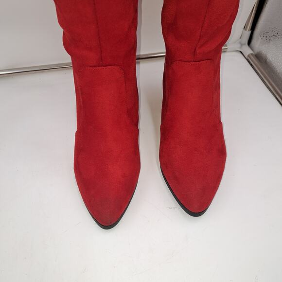 Dream Pairs  Red Women’s Thigh High Boots Over the knee Stretch 3" Block Heel 7 - Picture 4 of 9
